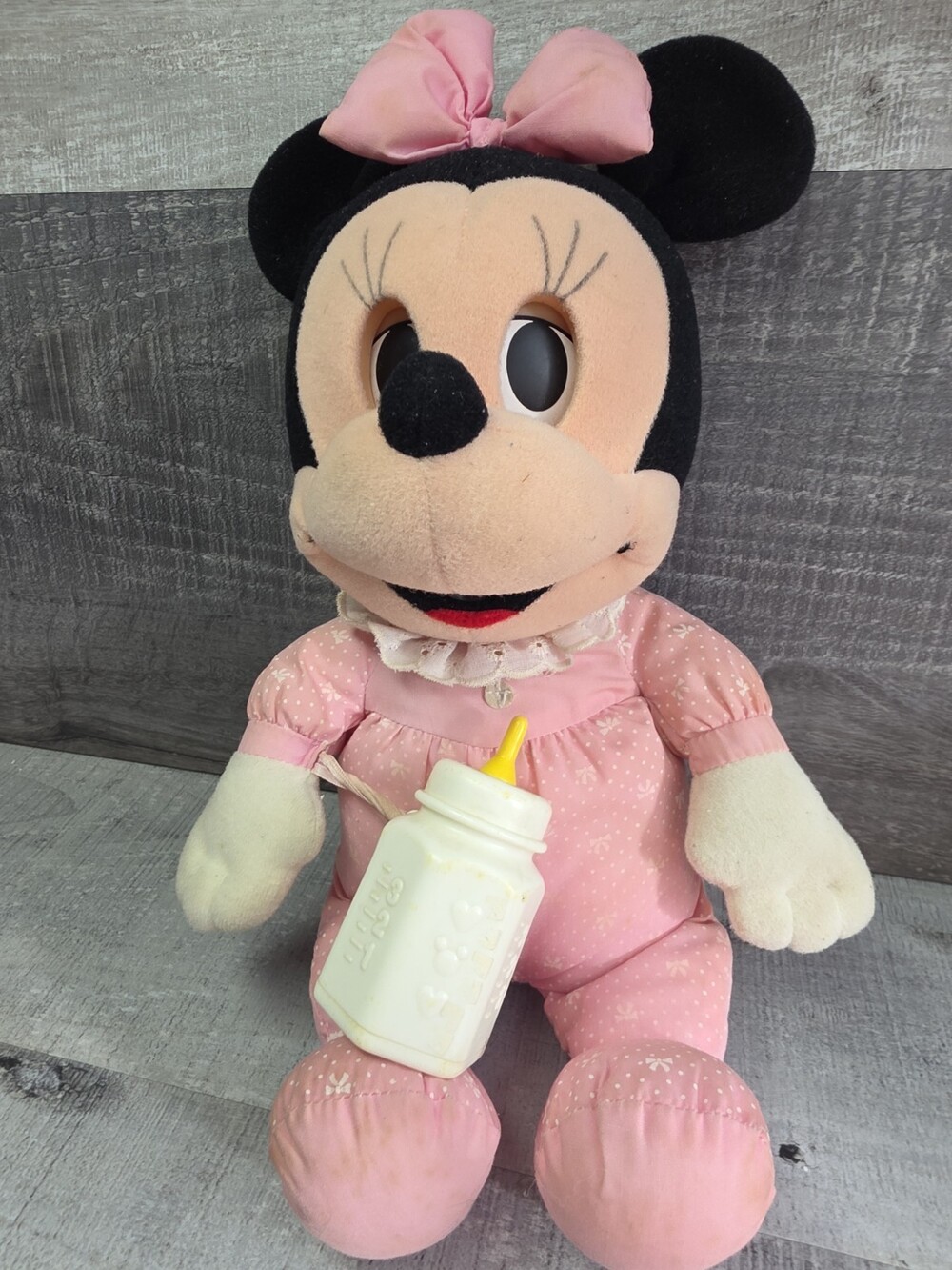 Minnie Mouse Doll Playskool Disney Sleepy-Eyes Baby w/Bottle Plush b270